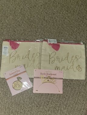 Bridesmaid Glitter Tote Pouch Set with Pink Tassels